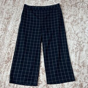 Banana Republic Women's Navy Checkered Wide Leg Ankle Pants